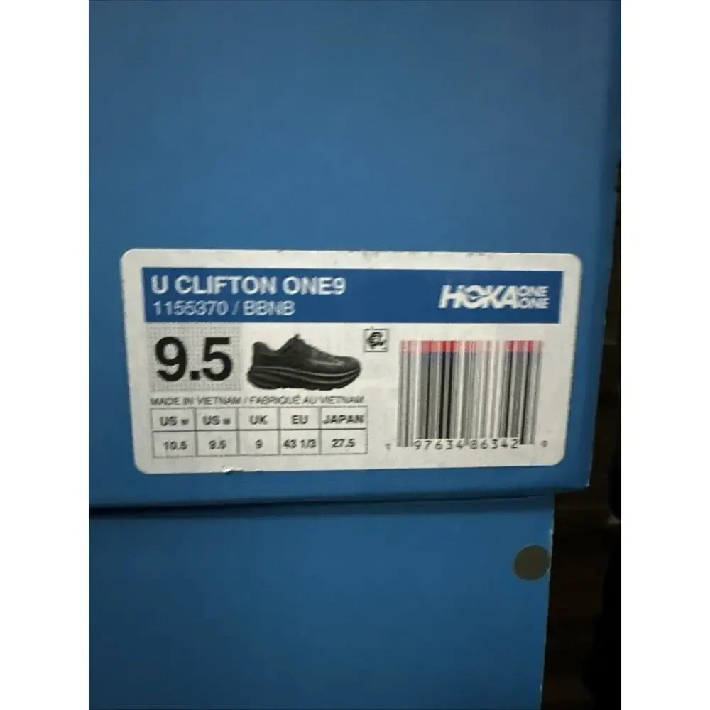 New Men's Size 9.5 Hoka Clifton One 9 Black 1155370-BBNB Running Shoes